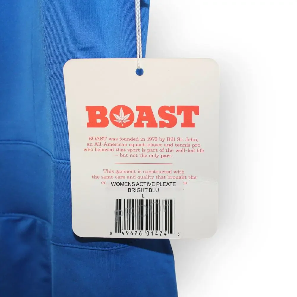 BOAST USA Women Pleated Long Tank Large Royal Stretch Bra Racerback Leaf Logo - Picture 2 of 6